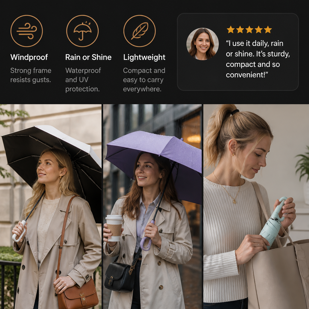 Premium Automatic Folding Umbrella for Sun & Rain – Compact & Windproof