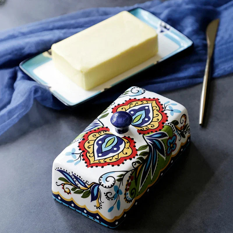 Tuscan Style Butter Keeper – Hand-Painted Ceramic Dish