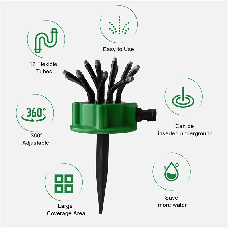 12-in-1 Garden Irrigation System - Adjustable 360-Degree Sprinkler for Efficient Watering