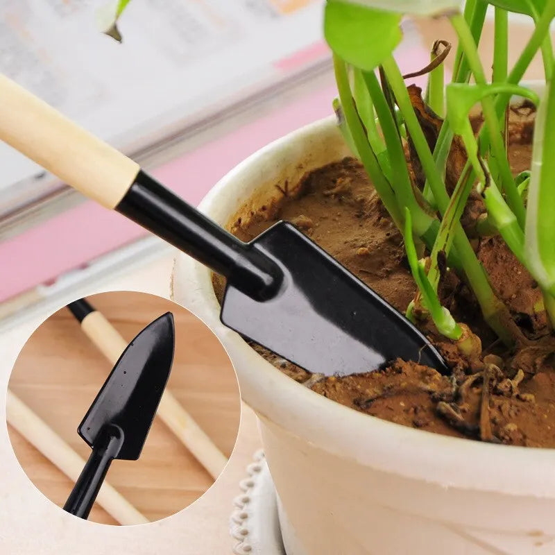 3-Piece Gardening Tool Kit with Wooden Handles – Shovel, Rake, and Hoe for Yard Care