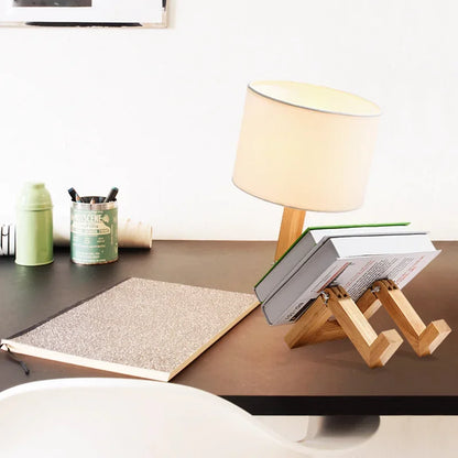 Modern Wooden Table Lamp with Built-in Book Holder – Stylish Lighting for Your Home