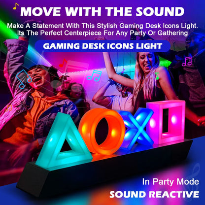LED Table Lamp with PlayStation Icons – Music-Activated Gaming & Bedroom Decor Lamp