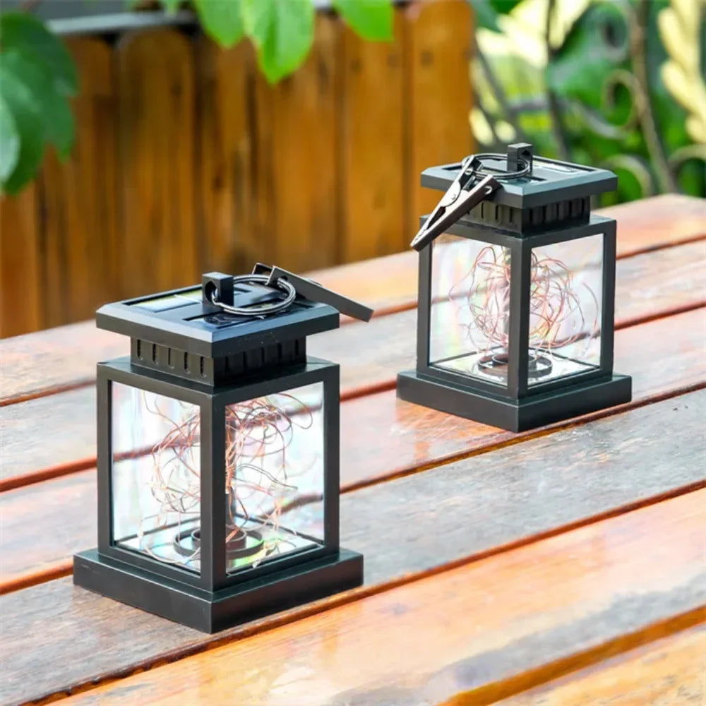 Solar Led Lantern with Wire Lights - Decorative Garden Lamp for Outdoor Areas and Patios