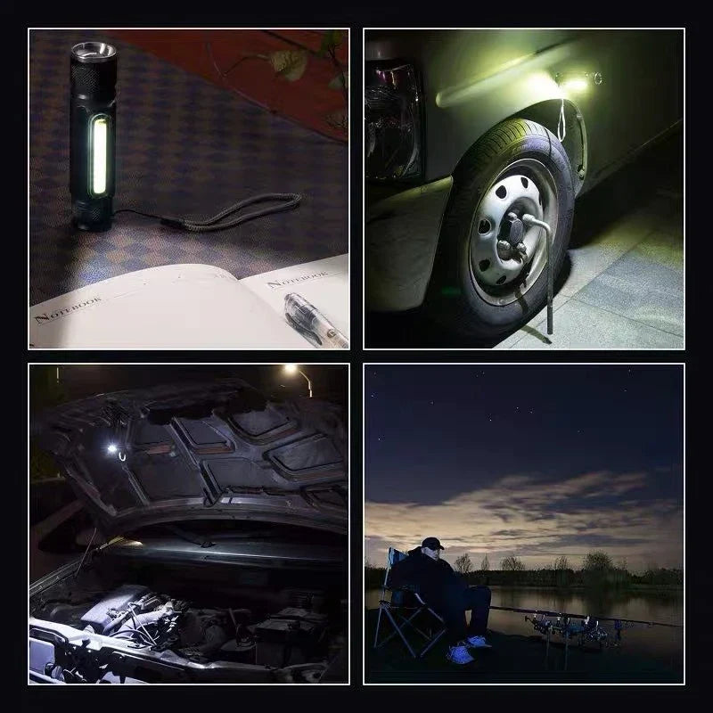 USB Rechargeable LED Flashlight – Magnetic Emergency Light with Strap for Easy Carrying