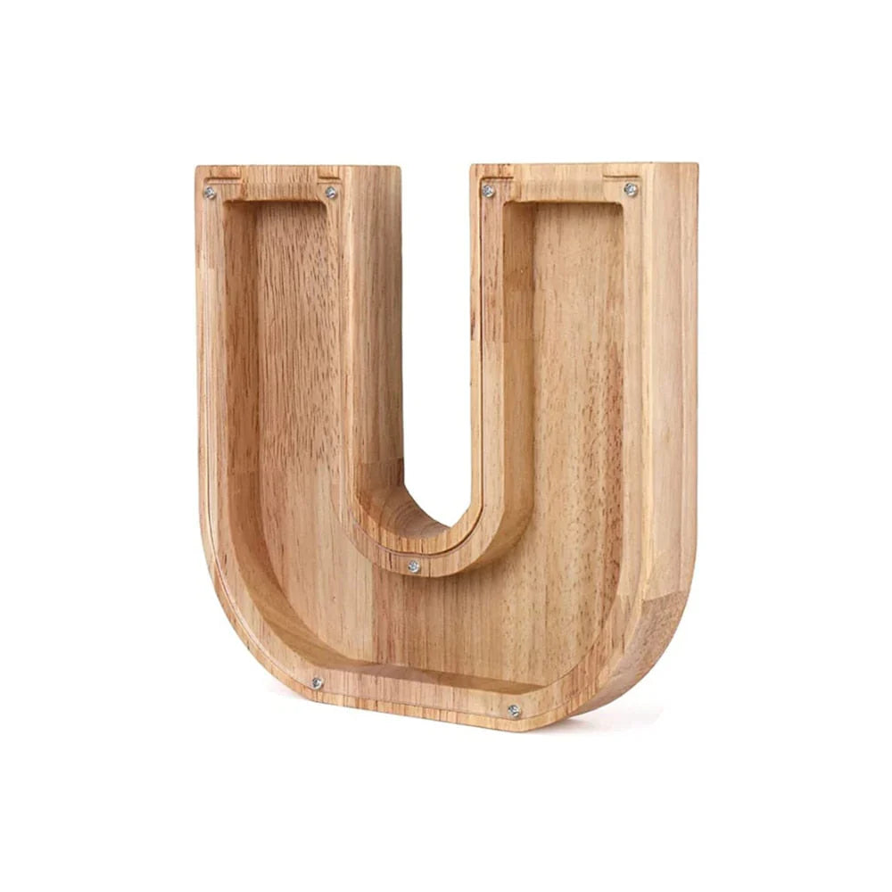 Stylish Wooden Alphabet Piggy Bank with Transparent Window for Easy Viewing