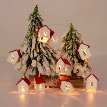 Wooden Christmas Village Houses with LED Lights for Festive Decorations