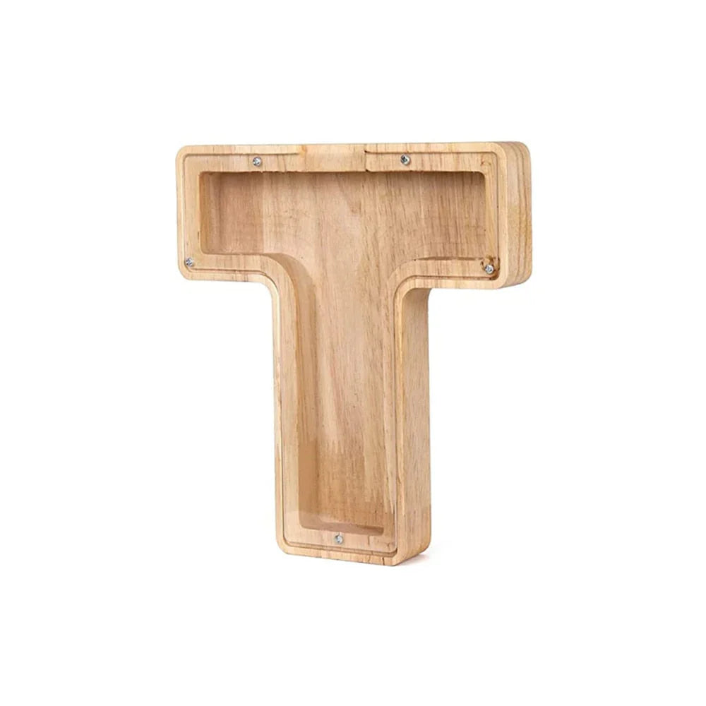 Stylish Wooden Alphabet Piggy Bank with Transparent Window for Easy Viewing