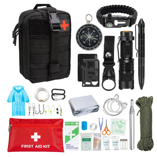 38-in-1 Emergency Survival Kit with First Aid, Flashlight, and Compass
