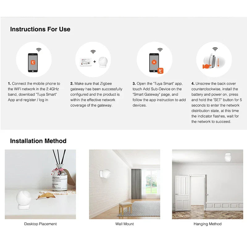 Zigbee 3.0 PIR Motion Sensor with LED Night Lights