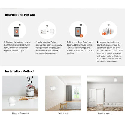 Zigbee 3.0 PIR Motion Sensor with LED Night Lights