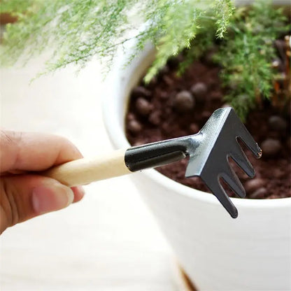 3-Piece Gardening Tool Kit with Wooden Handles – Shovel, Rake, and Hoe for Yard Care
