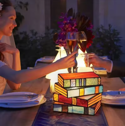 Stained Glass Book Stack Lamp
