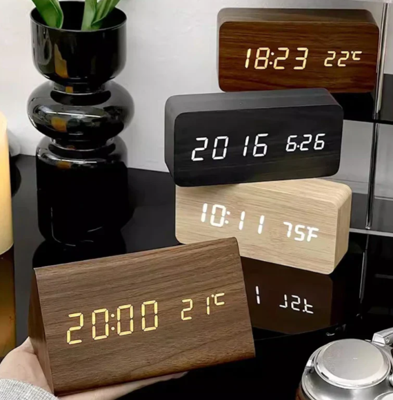 Smart Wooden LED Clock With Voice Control