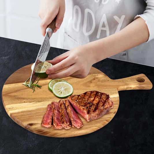 Acacia Wood Pizza Peel and Serving Tray with Handle – Perfect for Baking and Serving