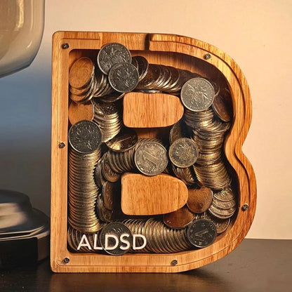 Stylish Wooden Alphabet Piggy Bank with Transparent Window for Easy Viewing