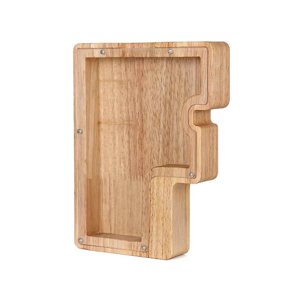 Stylish Wooden Alphabet Piggy Bank with Transparent Window for Easy Viewing