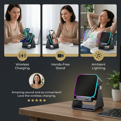 Multifunctional Bluetooth Speaker – With Lighting, Wireless Charging and Adjustable Phone Holder