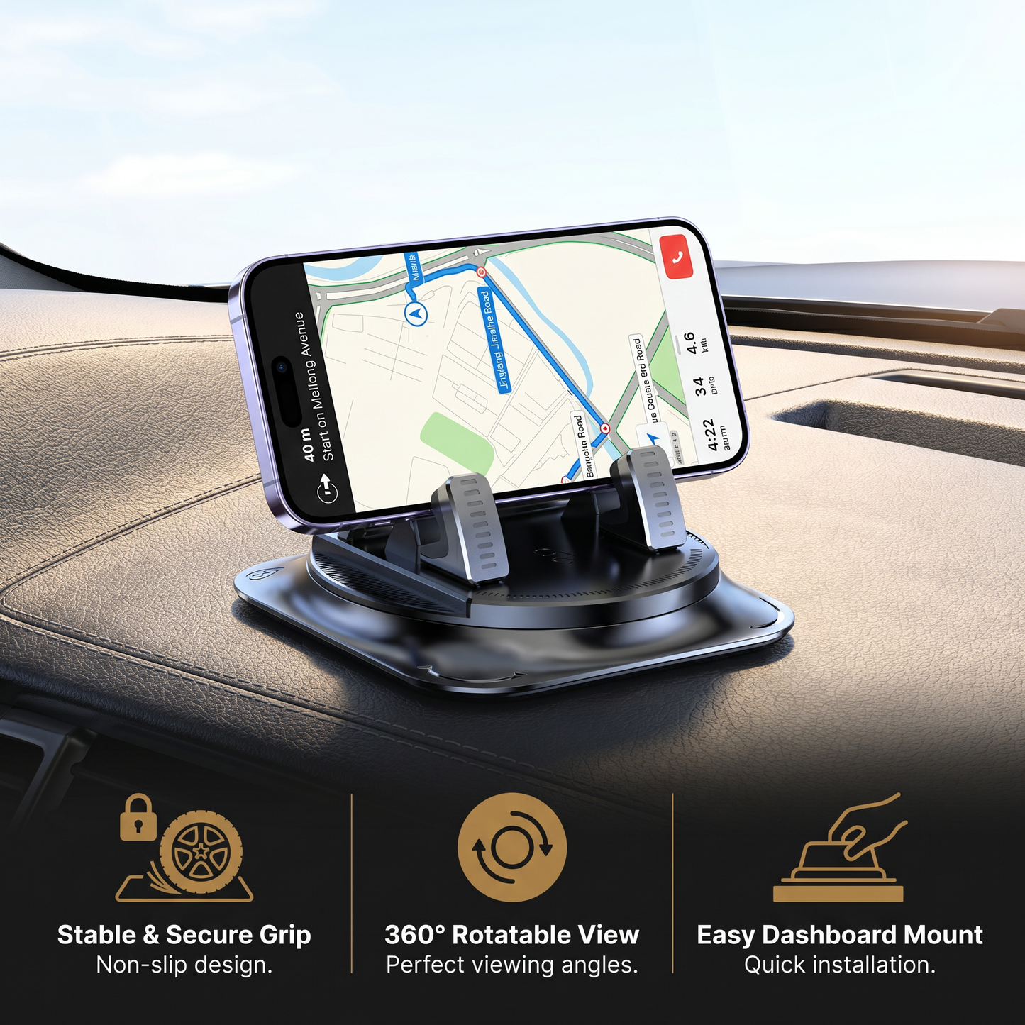 Car Phone Holder – Non-Slip Smartphone Mount for Dashboard & Center Console