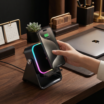 Multifunctional Bluetooth Speaker – With Lighting, Wireless Charging and Adjustable Phone Holder