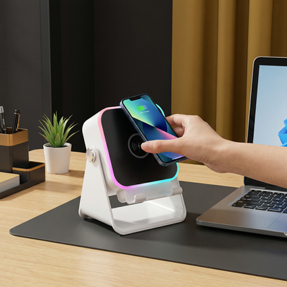 Multifunctional Bluetooth Speaker – With Lighting, Wireless Charging and Adjustable Phone Holder