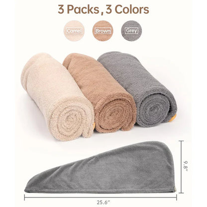 Microfiber Hair Wrap Set | 3-Pack For Fast Drying