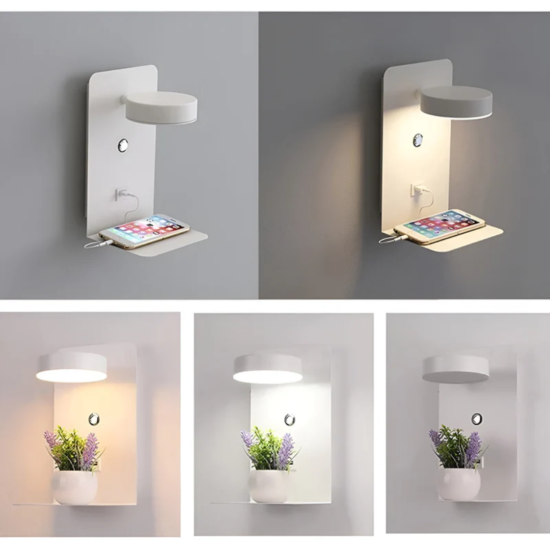 Modern LED Wall Sconce With Built-in USB Charging Shelf