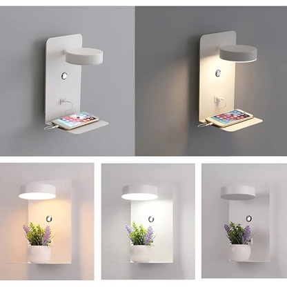 Modern LED Wall Sconce With Built-in USB Charging Shelf