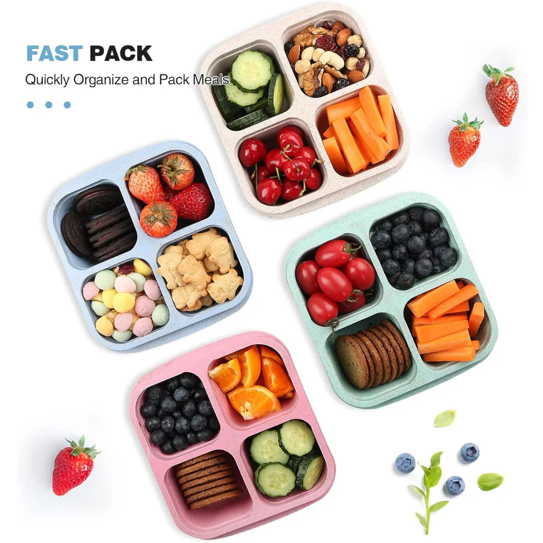 Bento-Style 4-Compartment Meal Prep Containers – Set of 4 Reusable Food Storage Boxes