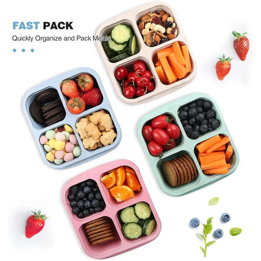Bento-Style 4-Compartment Meal Prep Containers – Set of 4 Reusable Food Storage Boxes