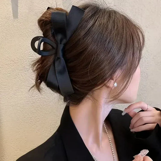 Elegant Satin Bow Hair Claw Clips