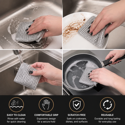 Reusable Non-Scratch Wire Dishcloths for Multipurpose Kitchen Cleaning