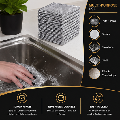 Reusable Non-Scratch Wire Dishcloths for Multipurpose Kitchen Cleaning
