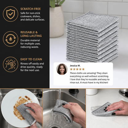 Reusable Non-Scratch Wire Dishcloths for Multipurpose Kitchen Cleaning