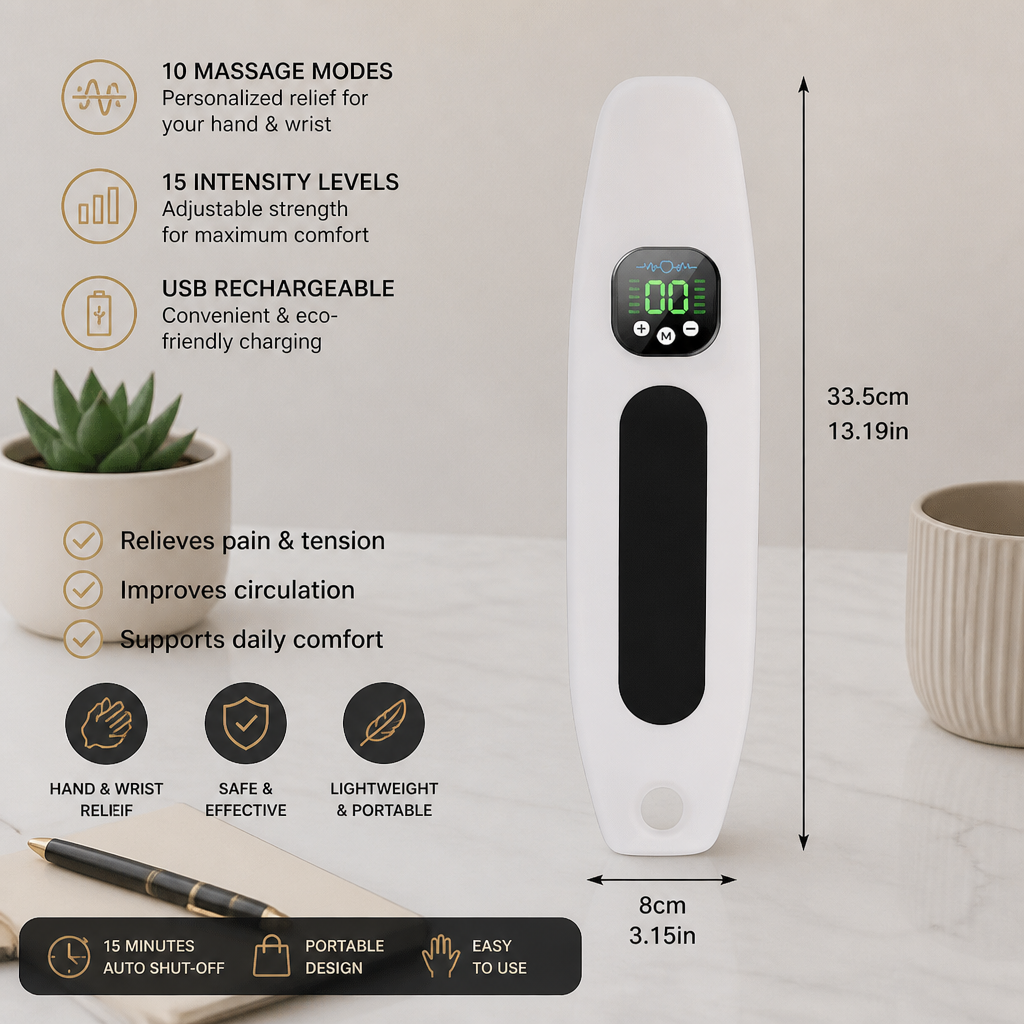EMS Hand & Wrist Massager with 10 Modes for Pain Relief
