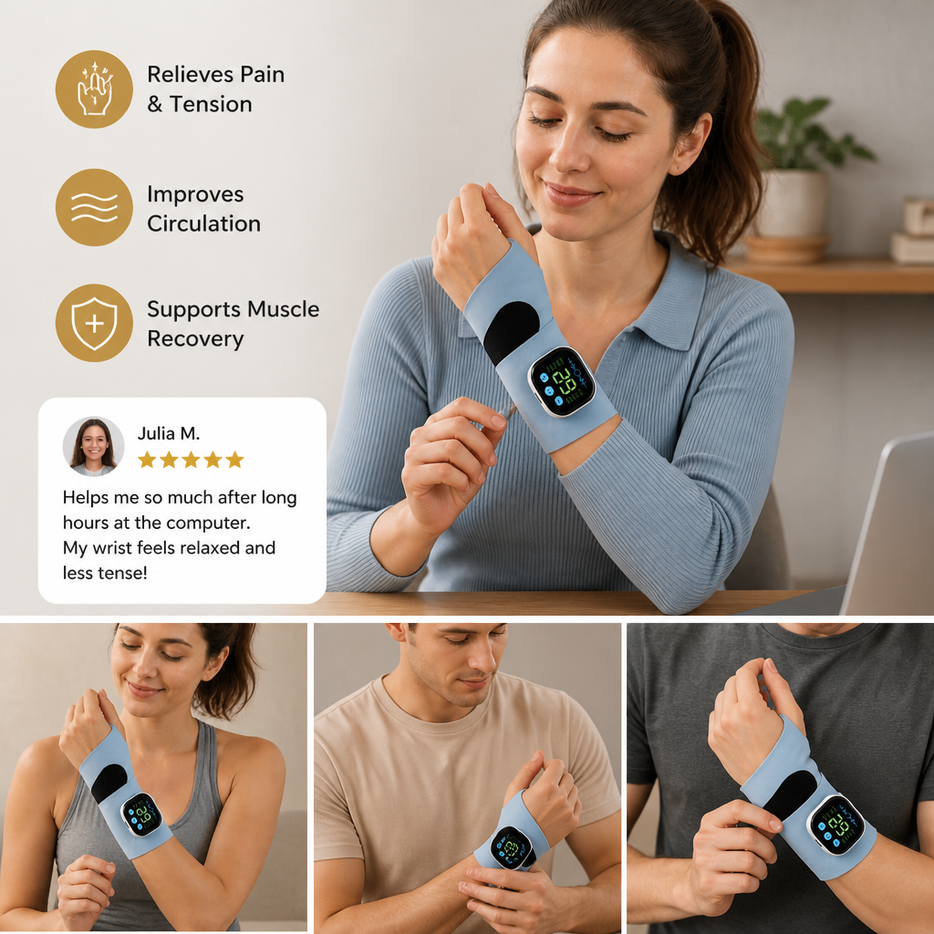 EMS Hand & Wrist Massager with 10 Modes for Pain Relief