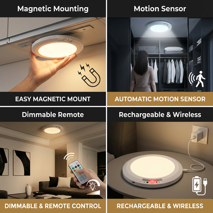 Dimmable rechargeable ceiling light with motion sensor – magnetic & wireless