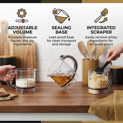 Adjustable Measuring Cup – Multifunctional Kitchen Tool with Scraper and Sealing Base