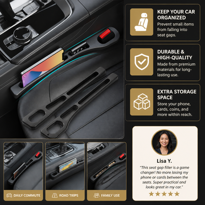 Universal Car Seat Gap Filler with Storage Function for a Cleaner Interior