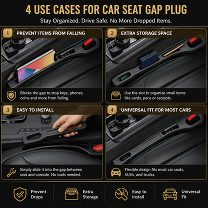 Universal Car Seat Gap Filler with Storage Function for a Cleaner Interior