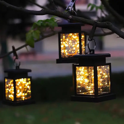 Solar LED Lantern with Hanging Clip and Light Wire – Waterproof Outdoor Lighting for Patio and Balcony