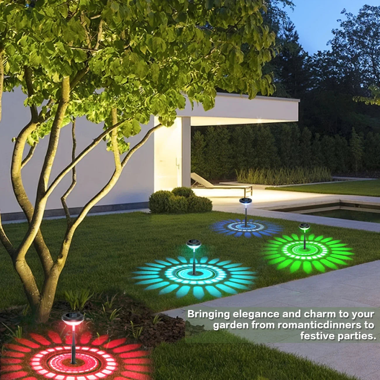 Solar LED Garden Lamp with Color-Changing Light – Outdoor Lighting with Floral Pattern