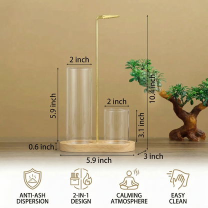 2-in-1 Incense Holder Set for Meditation and Relaxation with Glass Ash Catcher