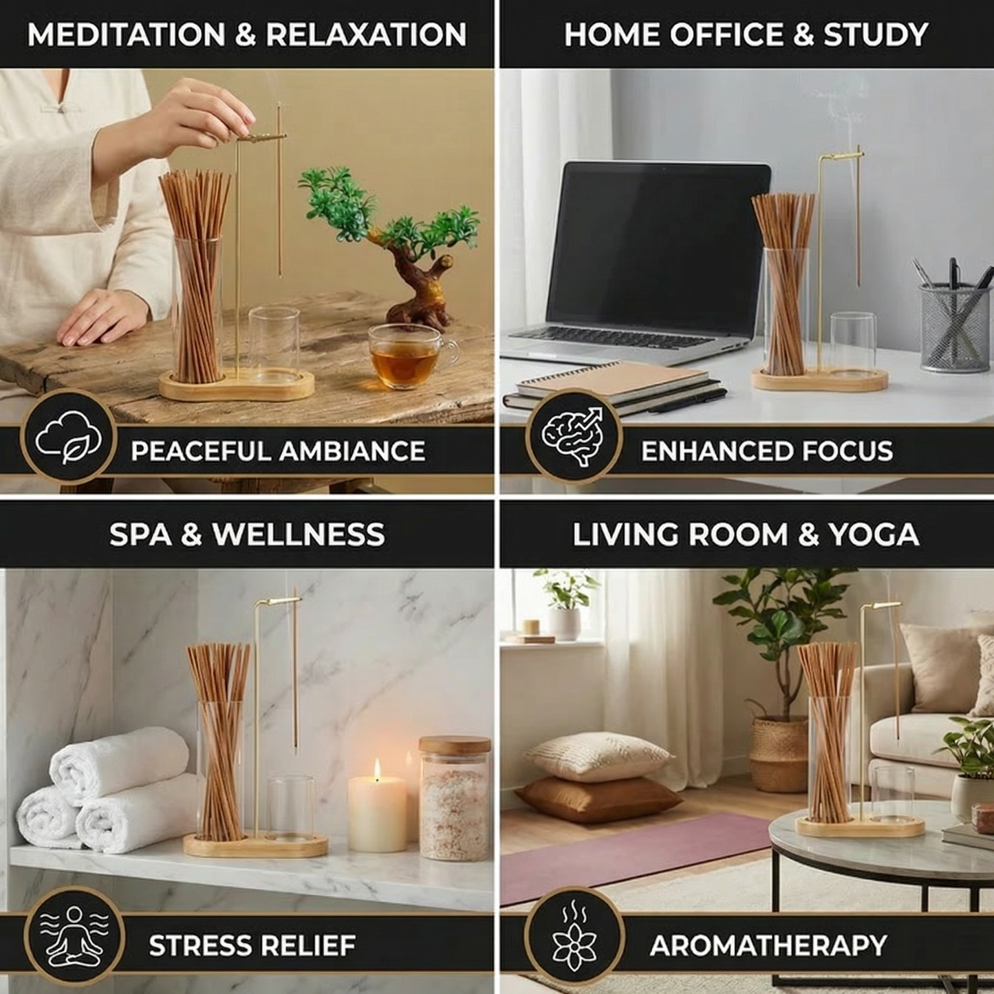 2-in-1 Incense Holder Set for Meditation and Relaxation with Glass Ash Catcher