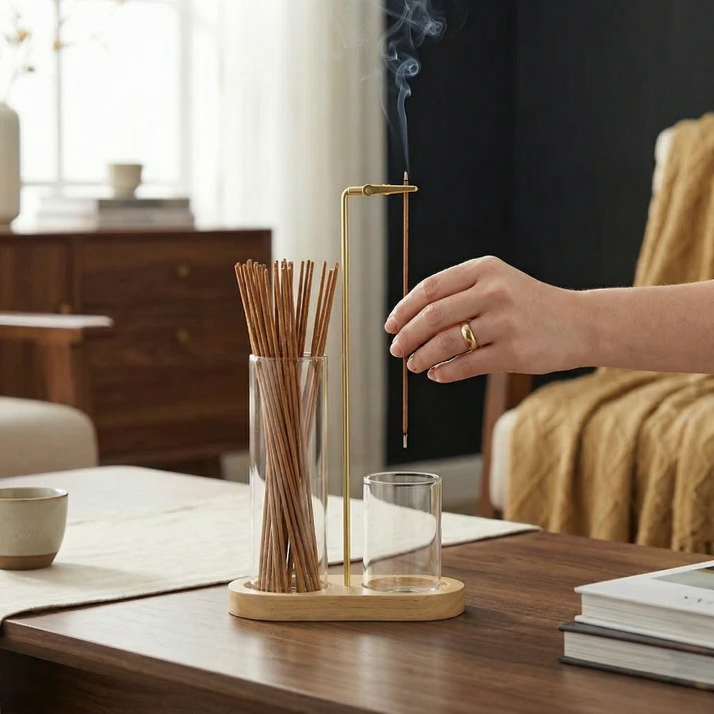 2-in-1 Incense Holder Set for Meditation and Relaxation with Glass Ash Catcher