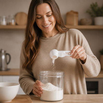Multi Purpose Measuring Scoop with Sliding Lid for Easy Pouring