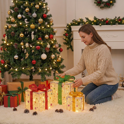 LED Light-Up Christmas Gift Box Decoration Set of 3