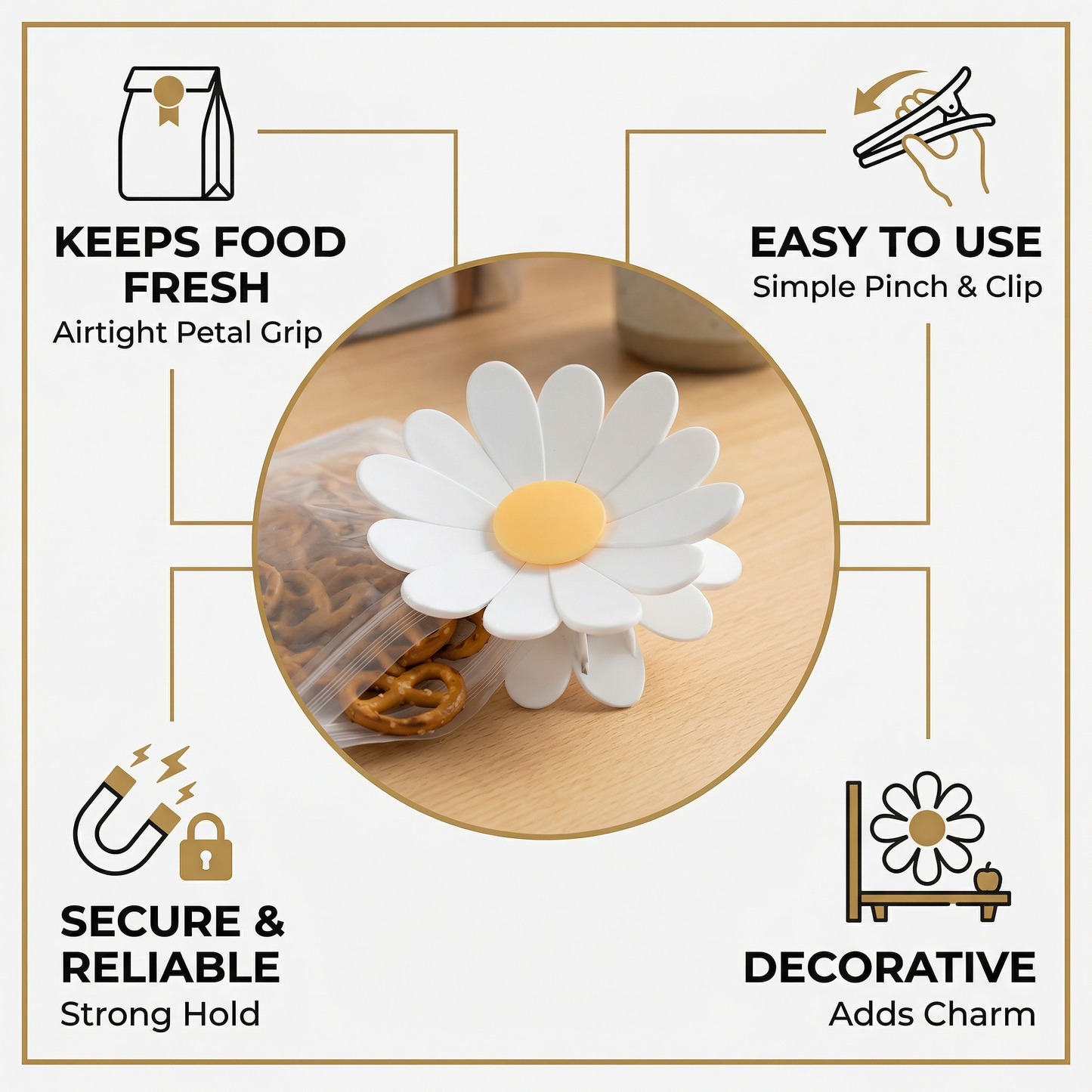 Flower Bag Sealing Clip – For Snacks & Food Storage (4-Pack)