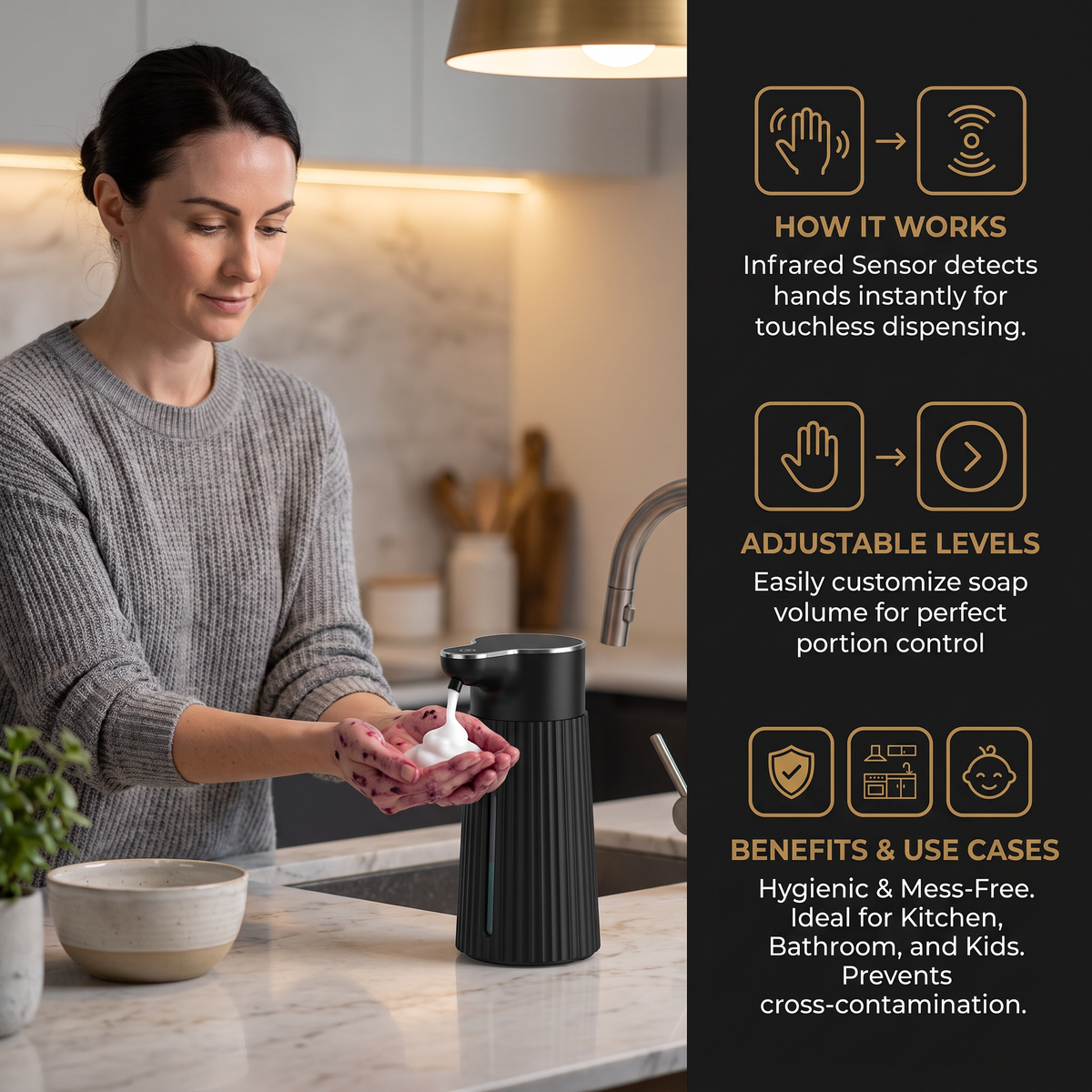 Touchless Automatic Sensor Soap Dispenser with Adjustable Dispensing Levels