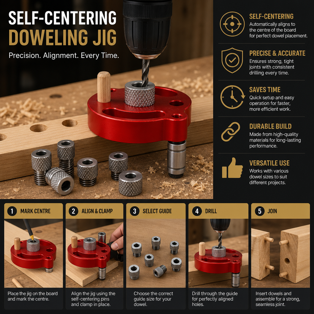 Self-Centering Doweling Jig – Precision Drill Guide