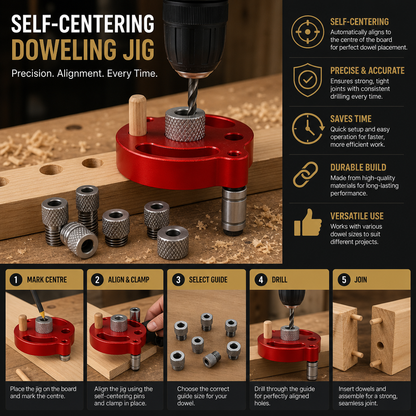 Self-Centering Doweling Jig – Precision Drill Guide